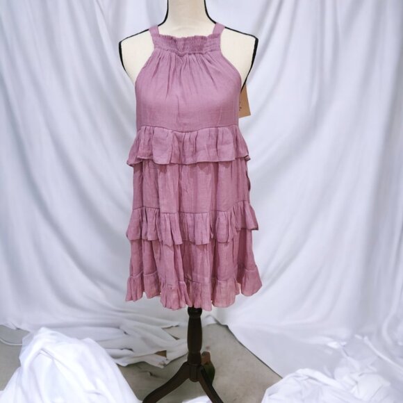 Mauve Tiered Ruffle Dress w/ Tie at Back of Neck - Picture 1 of 7